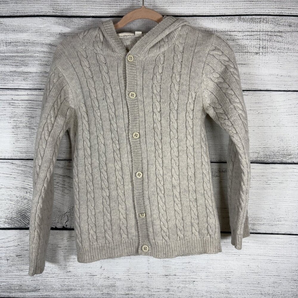 JoJo Maman Bebe Gray Wool Hooded Button Down Cardigan Size 5-6